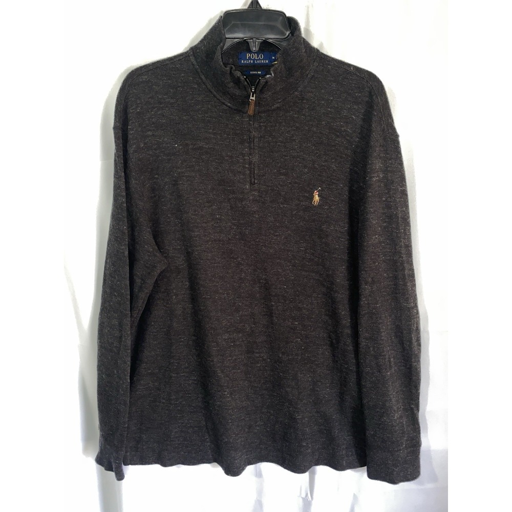 Polo Ralph Lauren Estate Rib Heathered Charcoal 1/4‎ Zip Pullover Mens Medium